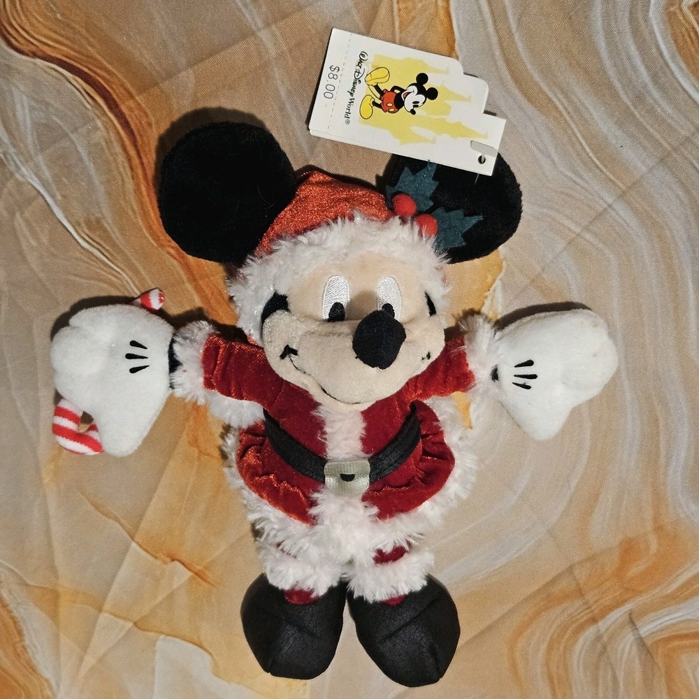 Walt Disney World Mickey Mouse Christmas Santa Plush Beanbag Vintage 2001